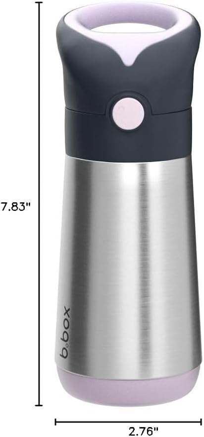 b.box 12 oz Insulated Water Bottle - Keeps Drinks Cold 8 Hours, Warm 6 Hours, Triple Wall Stainless Steel Kids Water Bottle w/Free Flow Silicone Straw, Leakproof & Dishwasher Safe