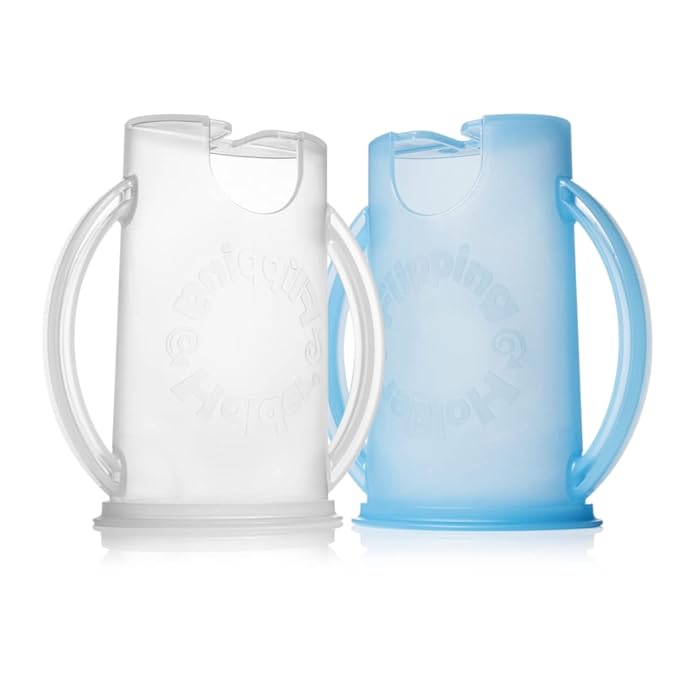 Flipping Holder Squeeze Proof Food Pouch Holder for Toddlers, Babies, Kids, Mess Free No Squeeze Juice Box Drink and Applesauce Snack Holder with Easy Grip Handles and Lid