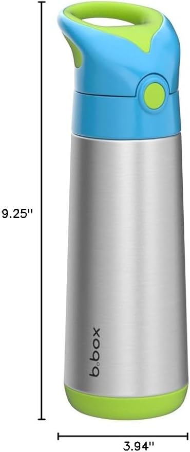 b.box 16.9 oz Insulated Water Bottle - Keeps Drinks Cold 15 Hours, Warm 8 Hours, Triple Wall Stainless Steel Kids Water Bottle w/Free Flow Silicone Straw, Leakproof & Dishwasher Safe