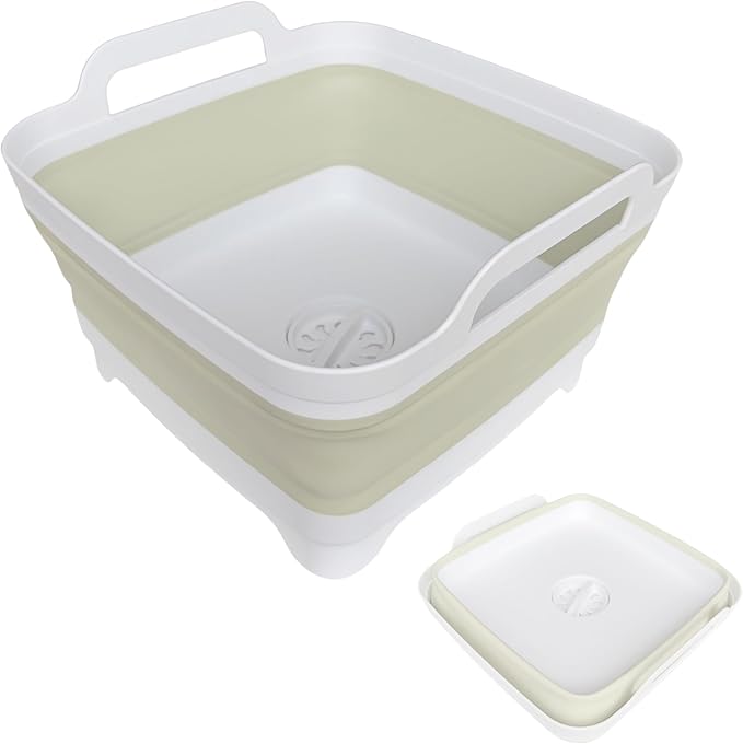 Collapsible Wash Basin for Baby Bottles - 2.4 Gallons Portable Wash Bin for RV Camping Sink, Space-Saving Dish Tub (Green)