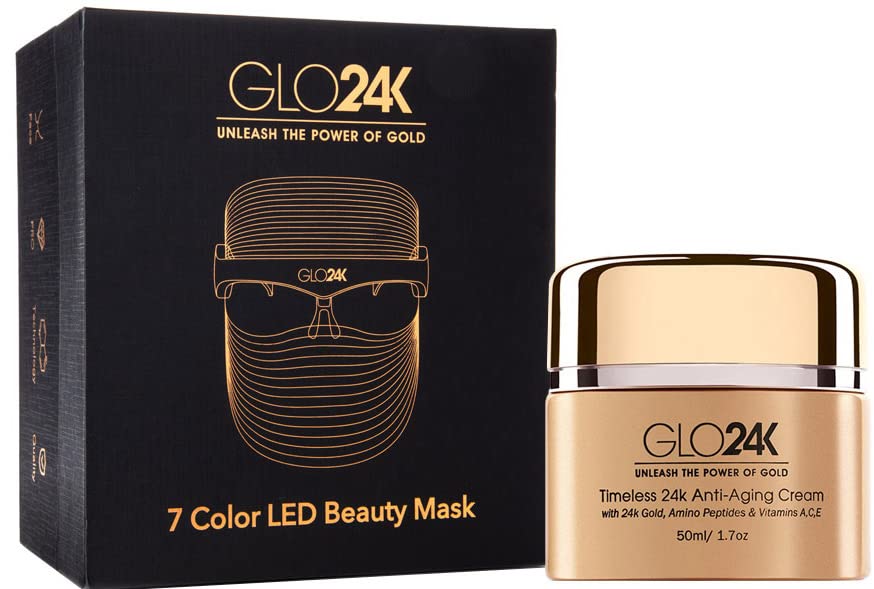 GLO24K 7 Color LED Beauty Mask plus 24k Timeless Anti-Aging Cream. For Flawless, Glowing, and Radiant Skin.
