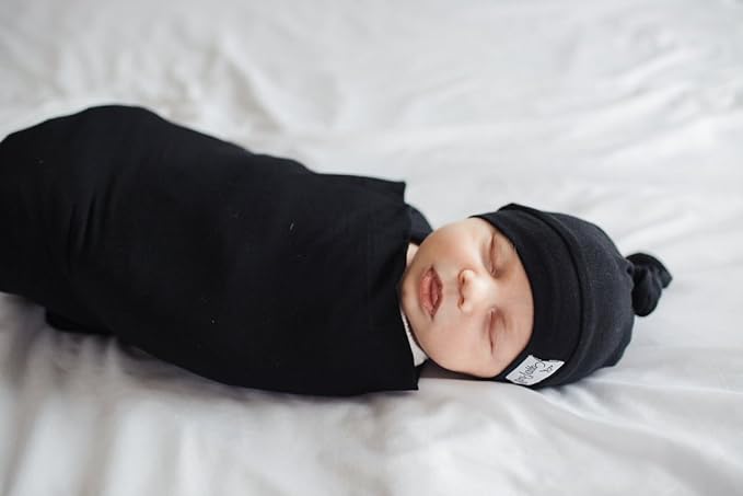 Copper Pearl Baby Beanie Hat Top Knot Stretchy Soft Midnight
