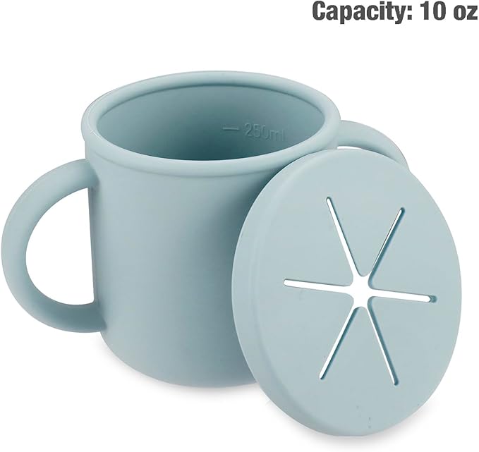 PandaEar Silicone Baby Feeding Set| 2 Pack Silicone Divided Suction Plate and 2 Pack Tiny Cup with 2 Spoons 2 Forks| Baby Led Weaning Supplies Self Feeding Eating Utensils (Light Blue/Light Green)