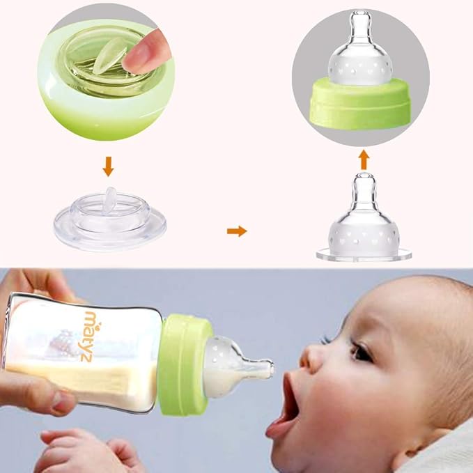Matyz Glass Breastmilk Storage Bottles, 6 Pack, 8 oz, Compatible With Spectra Medela Breast Pump - Freezer Safe Storage Bottles Set - Wide Mouth Breastmilk Storage Containers - BPA Free (3 Color Lids)