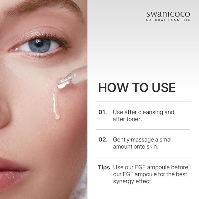 Swanicoco Pregnancy Safe Skincare FGF Pure Ampoule Serum (FGF 10 PPM), Firming Anti Aging, Hyaluronic Acids Glycerin Niacinamide, Improves Dermal Elasticity Reduces Fine Lines Hydrating 30ml 1 Fl Oz