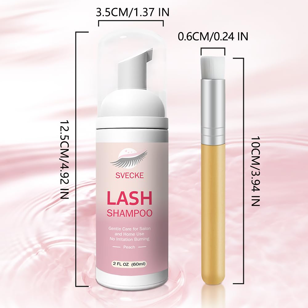 Lash Shampoo Kit Eyelash Extension Cleanser, Eyelash Shampoo for Lash Extensions, Lash Cleaner Eyelid Foam Cleaning Kit for Salon Home Use (Peach)