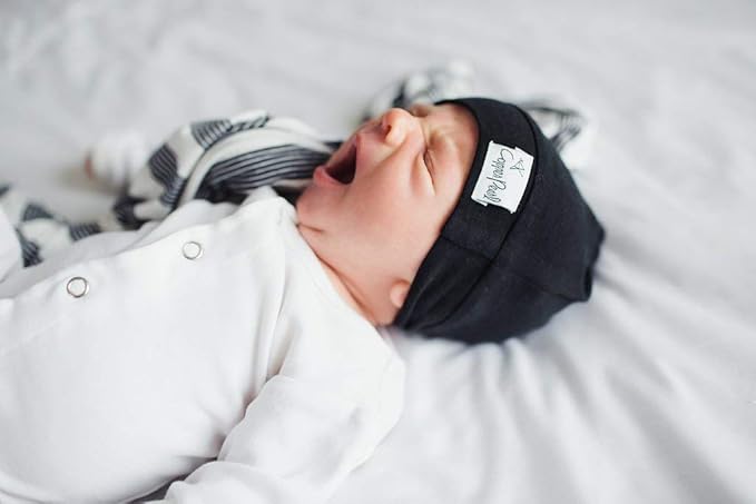 Copper Pearl Baby Beanie Hat Top Knot Stretchy Sof Midnight