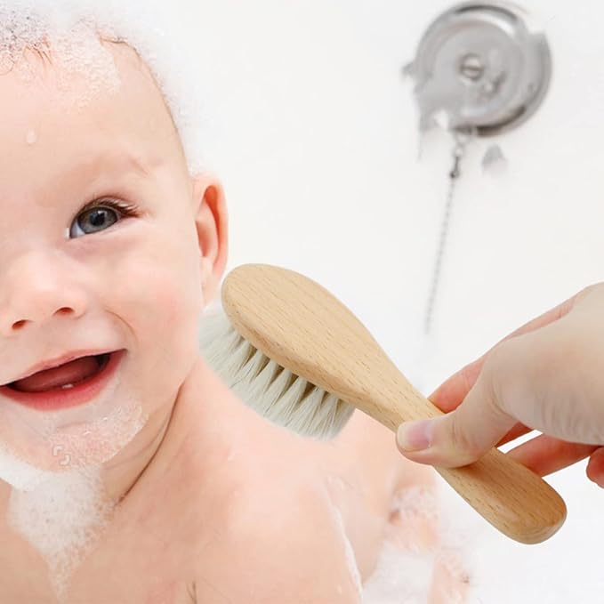 Baby Hair Brush, Wooden Baby Hair Brush for Newborns & Toddlers, Super Soft Goat Bristles Hair Brush, Toddler Hair Brush,Ideal for Cradle Cap (2PCS)