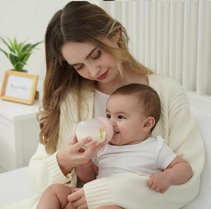 Baby Bottles with Off-Centered Natural Flow Nipple for 0+ Months Newborn, Pink/1Pack