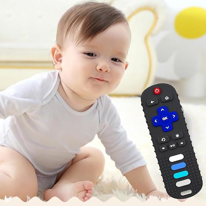 2-Pack Baby Teething Toys-TV Remote Control Shape Silicone Infants Teething Toys for Babies 0-18 Months,BPA-Free (2packs-Black)