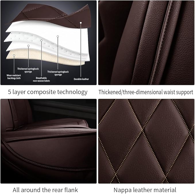 Leather Car Seat Covers for Volkswagen Atlas 2019-2023 Waterproof,Breathable and Non-Slip Napa Leather Car Interior Seat Covers,Comfortable and Durable,Easy to Install(5PCS Comfort,Coffee)