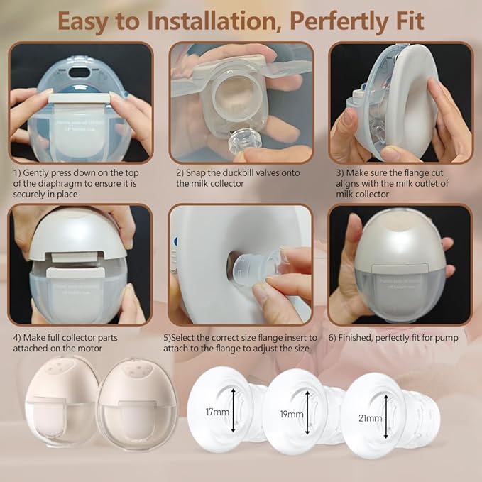 2pcs 17mm Flange Insert Compatible with eufy S1 Pro/S1/E10/E20, Fit for Momcozy M9/M6/M5/S12 pro Breast Pump, Replace for Spectra/Medela/MomMed/eufy/Lansinoh/Elvie with 24mm Flange/Shield