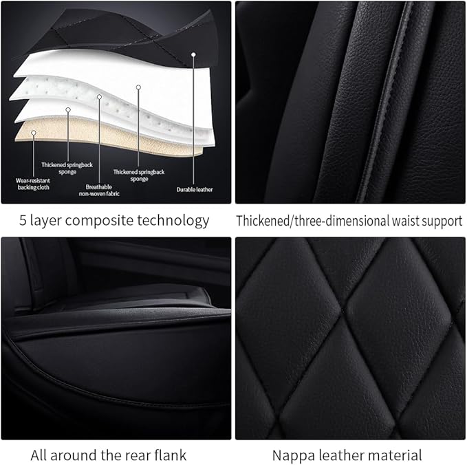 Leather Car Seat Covers for Volkswagen Atlas 2019-2023 Waterproof, Breathable, Non-Slip Napa Leather Car Seat Covers, Comfortable, Durable and Easy to Install(5PCS Comfort,Classic+Black