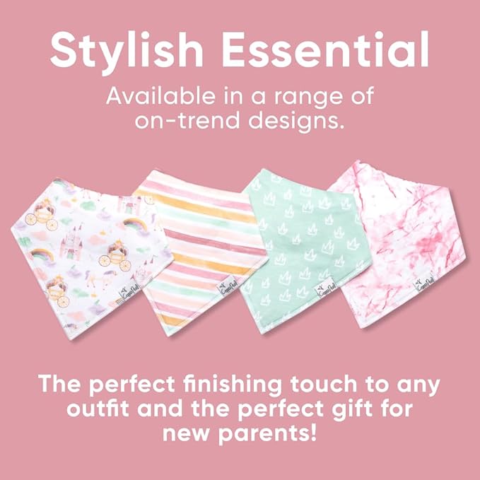 Copper Pearl 4 Pack Soft Cotton Baby Bibs for Drooling and Teething, Absorbent Drool Bibs for Baby Girl and Boy, Adjustable to Fit Newborns to Toddlers, Tons of Styles (Enchanted)