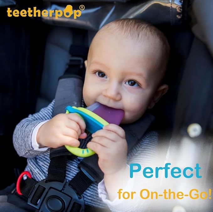 Teetherpop Fillable Silicone Teether for Babies – Breastmilk Popsicle Molds for Teething with Spill-Proof Sippy Slits – Freezable Baby Teethers for Liquids & Purées - Cool Relief (PinkLimon & Fuchsia)