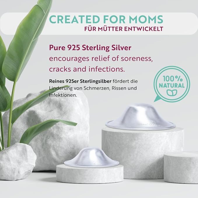 Set of 2 Silver Breastfeeding Caps, Nipple Shield Suitable for Protecting Nipples, Nursing Cups Suitable for All Breast Types, Silver Caps, Nickel Free Breastfeeding, Solid 925 Silver, Standard