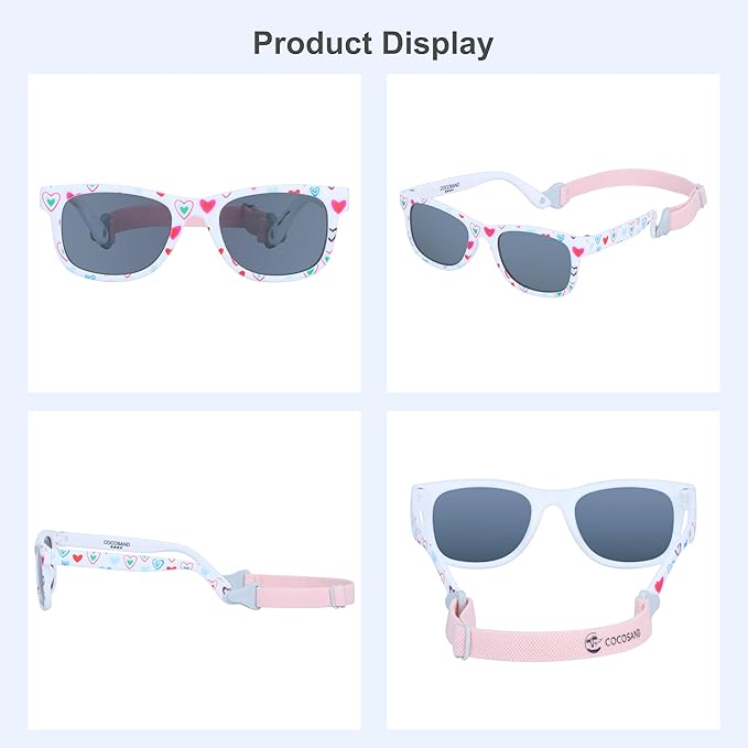 COCOSAND Flexible Baby Sunglasses with Strap Polarized UV Protection for Toddler Infant Newborn Boy Girl Age 0-24 Months