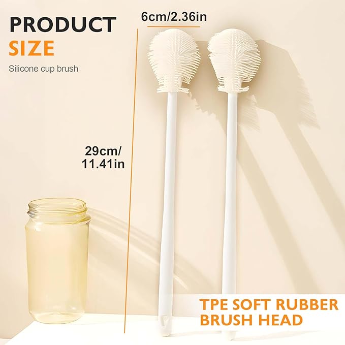 360° Flexible Silicone Bottle Brush with Long Handle,2025 New Multifunction Cleaning Foldable Cleaning Tool,Soft Bristle Silicone Cup Brush for Narrow Neck Bottles,Water Bottles (White/2pcs)