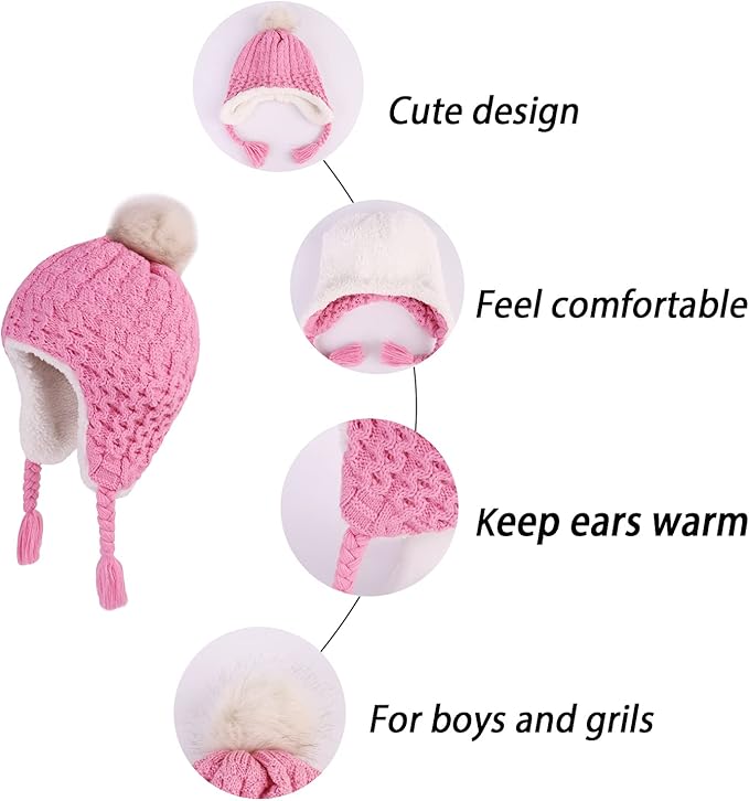 LANGZHEN Toddler Kids Infant Winter Hat,Earflap Knit Warm Cap Fleece Lined Beanie for Baby Boys Girls