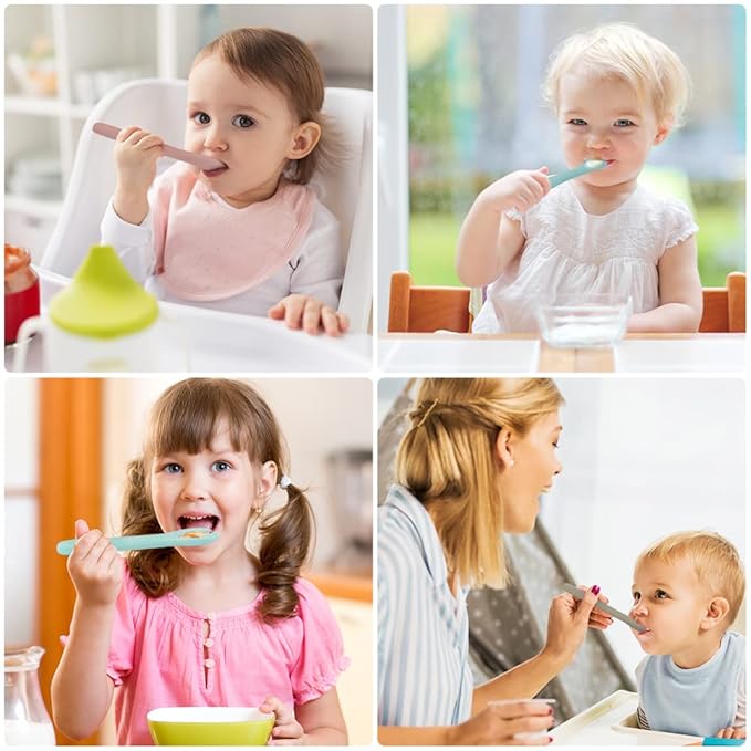 Vicloon Silicone Baby Fork and Spoon Set, 6PCS Baby Led Weaning Utensils, First Stage Feeding Set, Dishwasher Safe