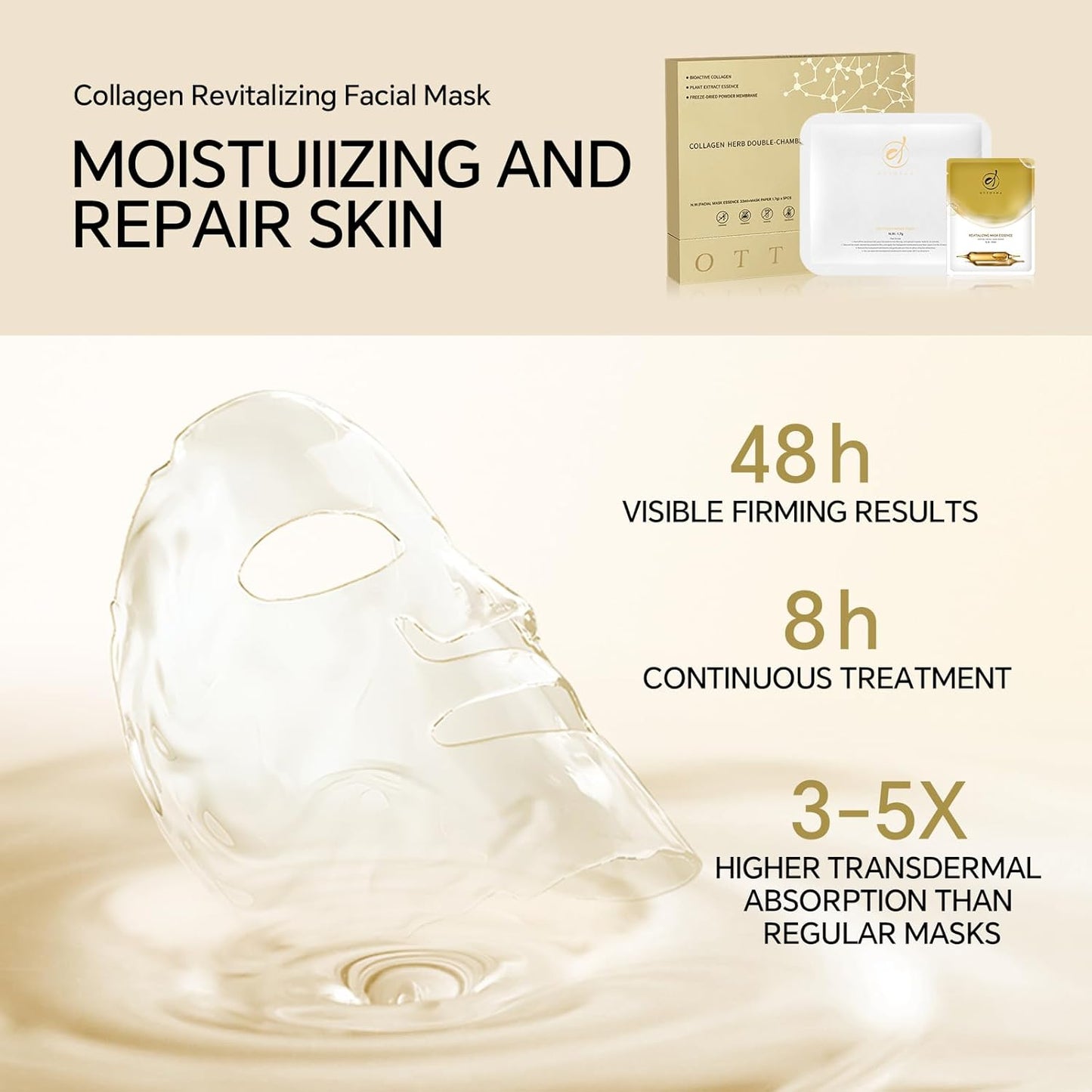 Bioactive Collagen Revitalizing Facial Mask for Women & Men Skin Care SPA,10+10 Packs Separated Essence and Powder Membrane, Moisturizing,Soothing,Repair,Firming, Anti-Aging (10 pairs)