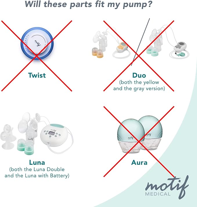 Motif Medical Luna Double Breast Pump Replacement Parts - Breast Pump Parts W/Bottles, Nipples, Tubing, Valves, Breast Shields (32mm), Diaphragms, Connectors & More - Safe Easy-to-Use Breast Pump Kit