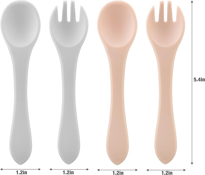 PandaEar Silicone Baby Feeding Set| 2 Divided Suction Plate + 2 Suction Bowl + 2 Tiny Cup with 2 Spoons| Baby Led Weaning Supplies Self Feeding Utensils (Pink Gray)