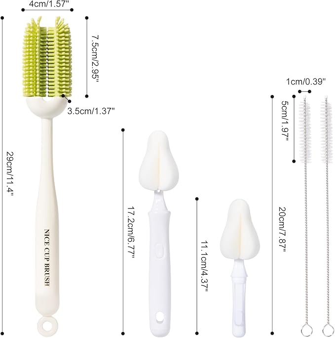 5-in-1 Baby Bottle Brush Kit, Silicone Bottle Brush for Baby Bottle and Breast Pumps, Sponge Nipple Brush with Replaceable Brush Head, Straw Brushes, Pink