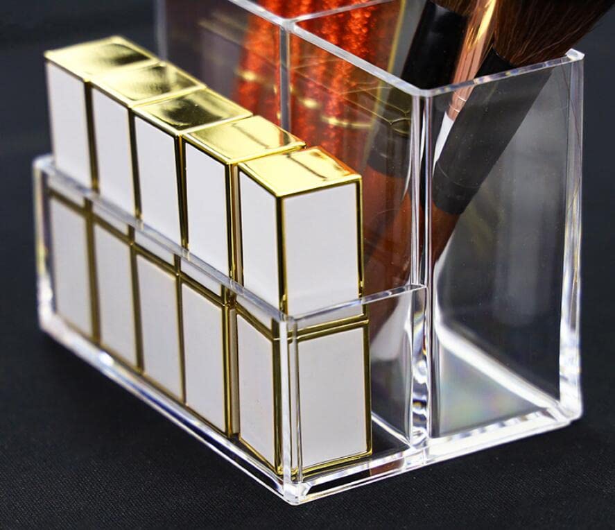 Acrylic Makeup Organizer Cosmetic Storage Makeup Display Case Makeup Brush Holder Lipstick Dispenser Canister Bathroom Container (5.1 x 3.5 x 3.9 in, 3 Partitions, Transparent)