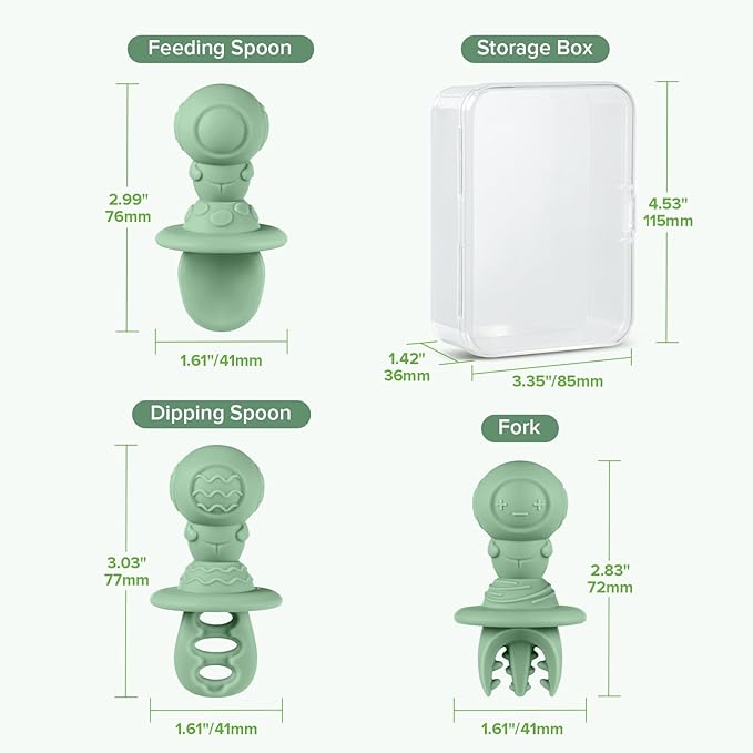 Haakaa Silicone Baby Spoons Self Feeding 6 Months ā Baby Utensils with Anti-Choke Astronaut Handle, Easy-Grip, Gum-Friendly, Durable & Safe ā Baby Spoons for BLW & First Stage Feeding