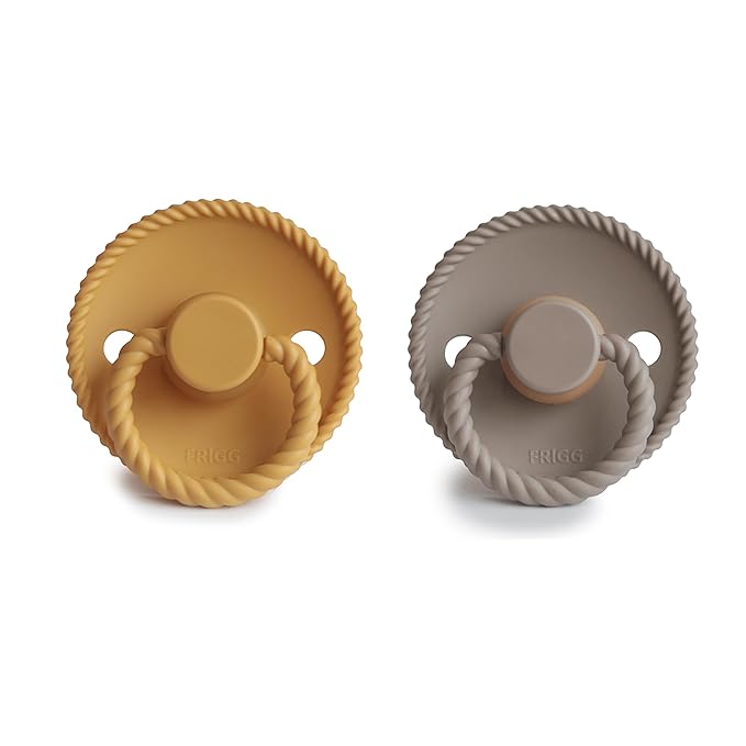 FRIGG Rope Natural Rubber Baby Pacifier | Made in Denmark | BPA-Free (Honey Gold/Portobello, 6-18 Months)