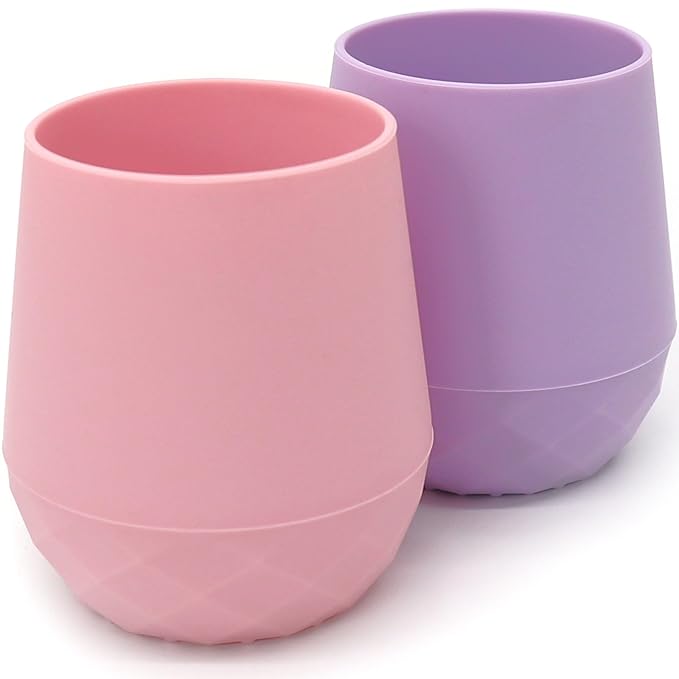 2 Pack Tiny Cup for 4+ Months | Silicone Baby Cups 6-12 Months, Infant Training Open Cup for Baby Led Weaning Supplies, 2oz (Lilac Blush)