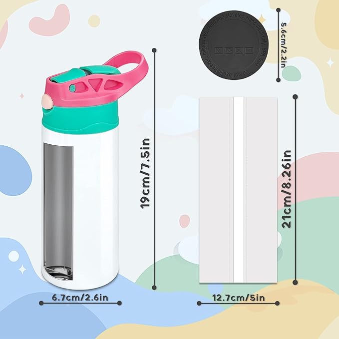 Kids Sublimation Tumbler,12oz Sublimation Water Bottle Blanks,Straight Stainless Steel Todder Sippy Cup,Double Wall Insulated Sippy Tumbler with Handle,Shrink Films,Leak Proof(RoseGreen)