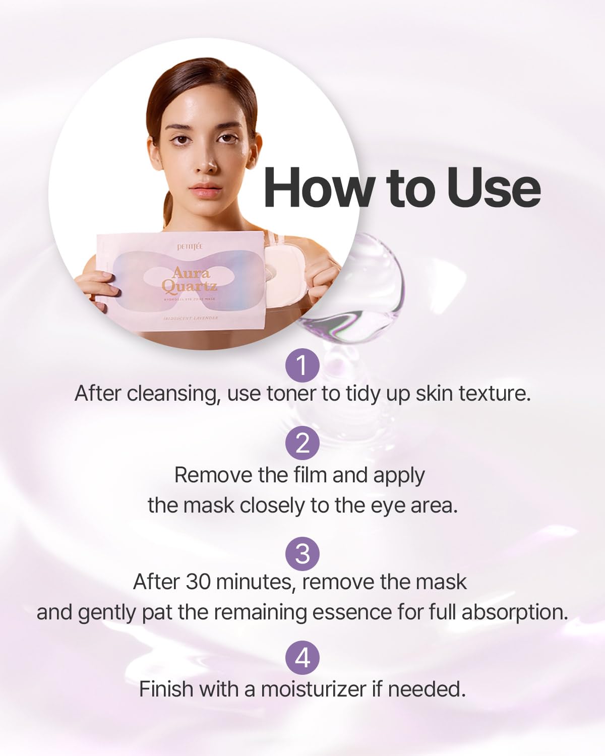 Petitfee Aura Quartz Hydrogel Eye Zone Mask 5ea (9g*5) - Lavender Eye Mask for Entire Eye Area, Instant Cooling, Eye Puffiness, Morning Quick Eye Care, Rejuvenating Tired Eye Area, Brighten Under Eye