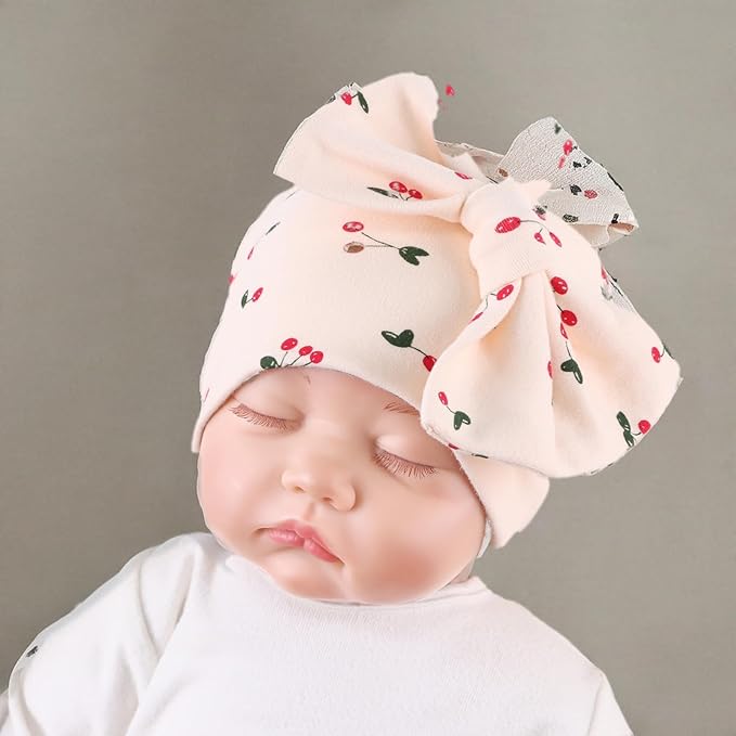 Bamery Newborn Baby Girl Hat Cotton Baby Bow Beanie Preemie Hats Spring Infant Hats for Girls 0-12 Months
