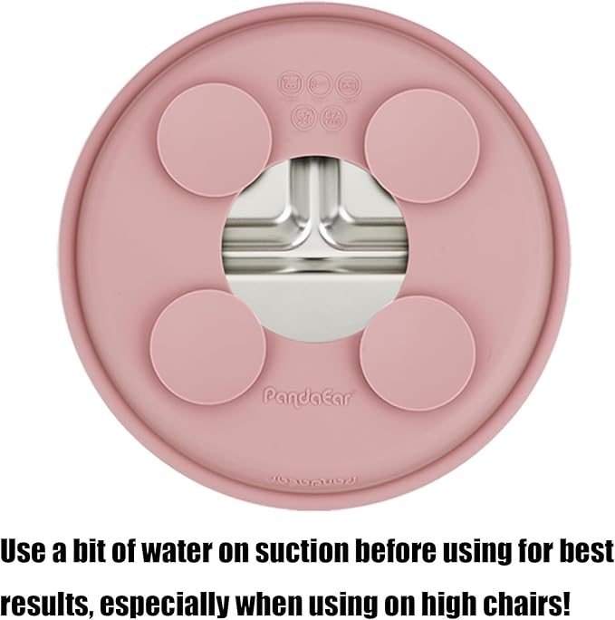 PandaEar Baby Feeding Set 4 Pcs, 2 Pack Stainless Steel Suction Plates & 2 Pack Spoons Set, Divided Plates for Baby Led Weaning Supplies, BPA-Free (Dark pink/Light pink)