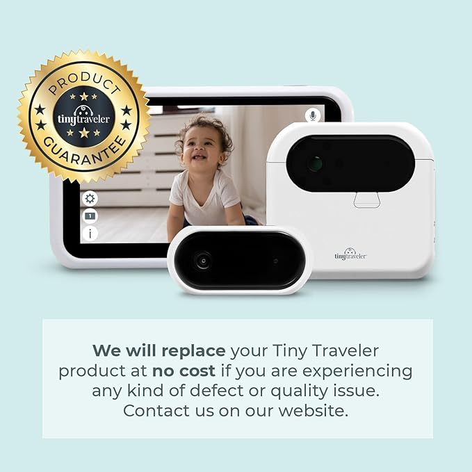 Tiny Traveler Baby Monitor Portable Baby Car Camera with Add-On Camera & Travel Kit, Night Vision HD 720p 5" Touchscreen, Battery Powered, Split-Screen, Travel Pouch Included - Black