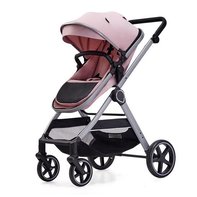 2 in 1 Baby Stroller, Newborn Infant Toddler Convertible Pram Stroller for 0-36 Months Old Babies (Pink)