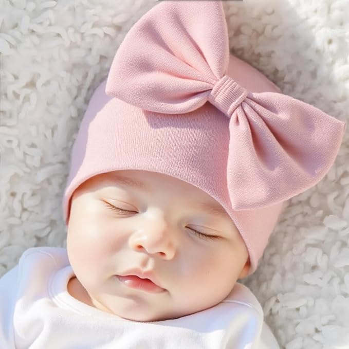 Bamery Newborn Baby Girl Hat Cotton Baby Bow Beanie Preemie Hats Spring Infant Hats for Girls 0-12 Months