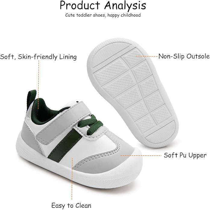 Baby Shoes Boys Girls Barefoot Wide Toe Box Zero Drop First Walkers PU Leather Nonslip Toddler Sneakers for 6-24 Months Infant Walking,Running,Crawling