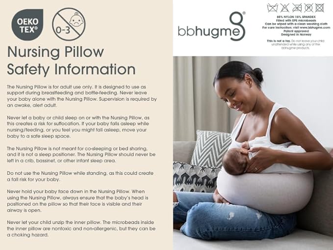 bbhugme Adjustable Nursing Pillow - Breastfeeding, Bottle Feeding, Baby Support - Adjustable Firmness and Fit - Washable Pillow Cover - Grey Melange…