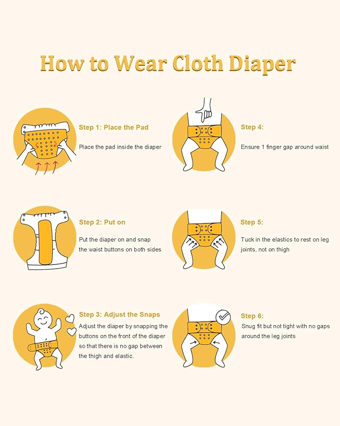 babygoal Reusable Charcoal Cloth Diapers with Double Gussets, 6 Pack Washable Baby Pocket Diapers with 6pcs Charcoal Inserts and Wet Dry Bag(Neutral Color)