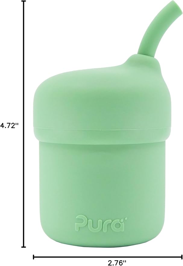 Pura my-my Silicone Straw Cup| Spill Proof, Reusable, Food Grade Silicone, Plastic-Free | For Kids, Toddlers, Babies & Infants - (Moss)