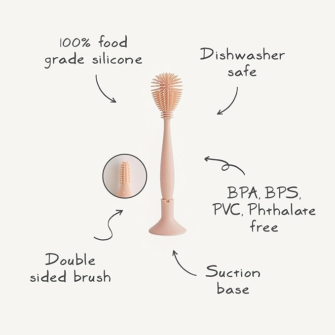 mushie Baby Bottle Brush | Soft Silicone with Suction Base (Natural)