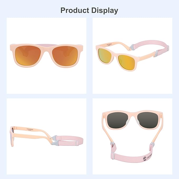 COCOSAND Flexible Baby Sunglasses with Strap Polarized UV Protection for Toddler Infant Newborn Boy Girl Age 0-24 Months