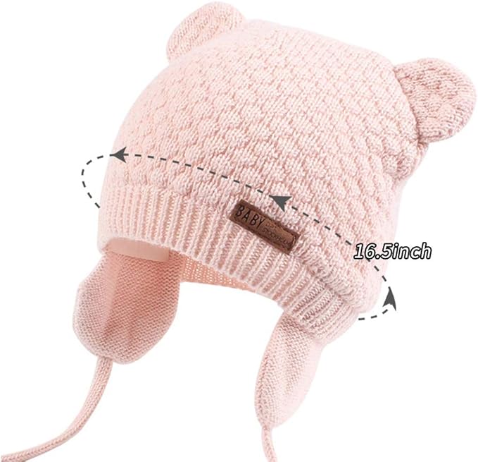 BAVST Baby Beanie Hat for Winter with Earfalp Cute Bear Kids Toddler Girls Boys Warm Knit Cap 0-2Years
