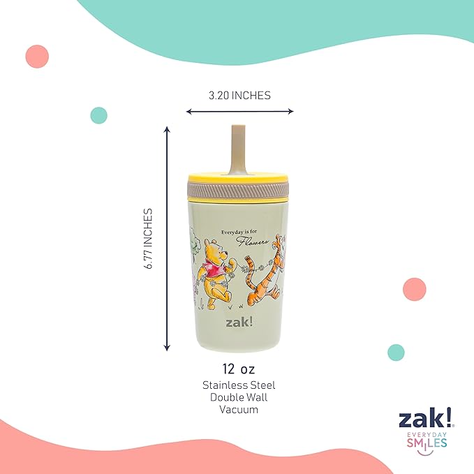 Zak Designs Disney Winnie the Pooh Kelso Toddler Cups For Travel or At Home, 12oz Vacuum Insulated Stainless Steel Sippy Cup With Leak-Proof Design is Perfect For Kids (Winnie the Pooh & Friends)