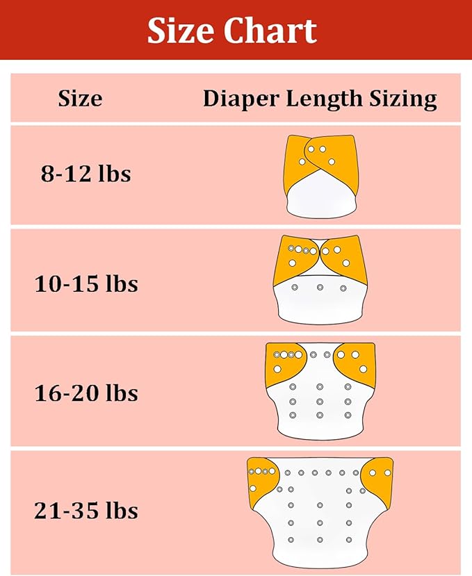 babygoal AWJ Cloth Diapers with Tummy Panel Pack of 7, 3 Diaper Cover with 3 Inserts and Wet Dry Bag, Adjustable Washable Reusable for Baby Girls and Boys