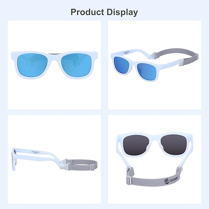 COCOSAND Flexible Baby Sunglasses with Strap Polarized UV Protection for Toddler Infant Newborn Boy Girl Age 0-24 Months