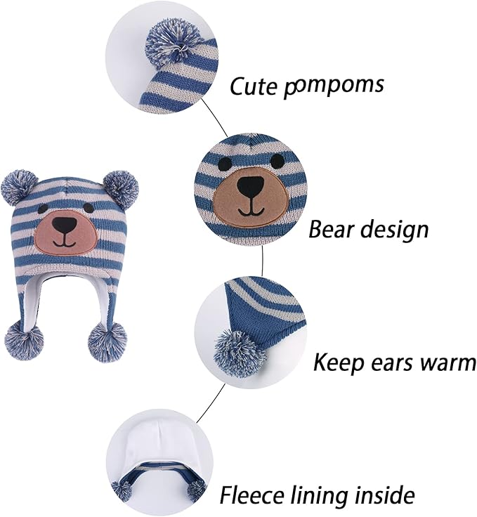 LANGZHEN Toddler Kids Infant Winter Hat,Earflap Knit Warm Cap Fleece Lined Beanie for Baby Boys Girls